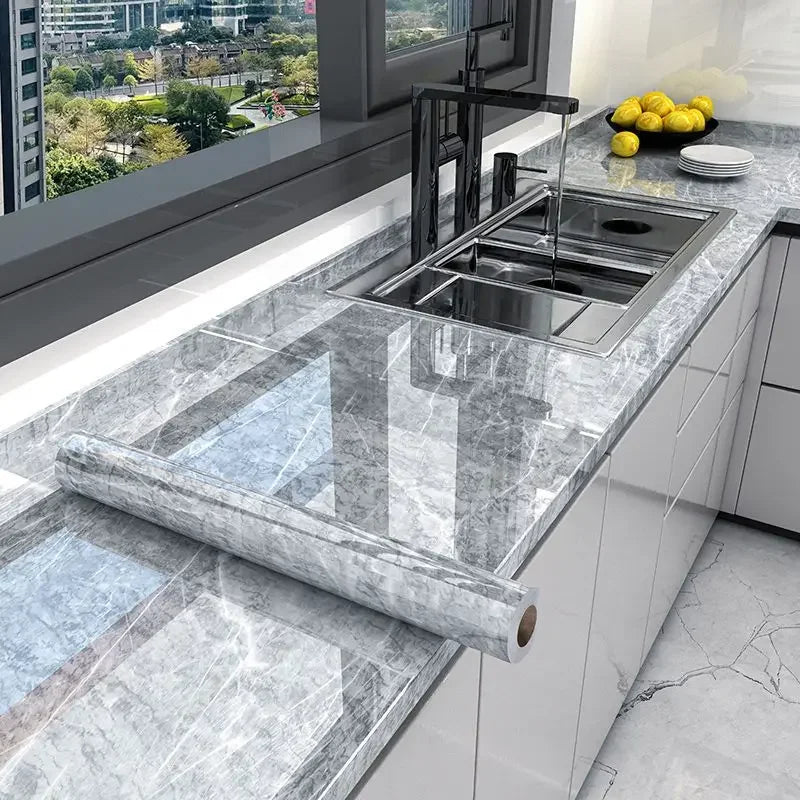 10M x 80CM Marble Self Adhesive Wallpaper Waterproof Oil Proof Kitchen Stickers Thermostability Decorative Film Home Decor