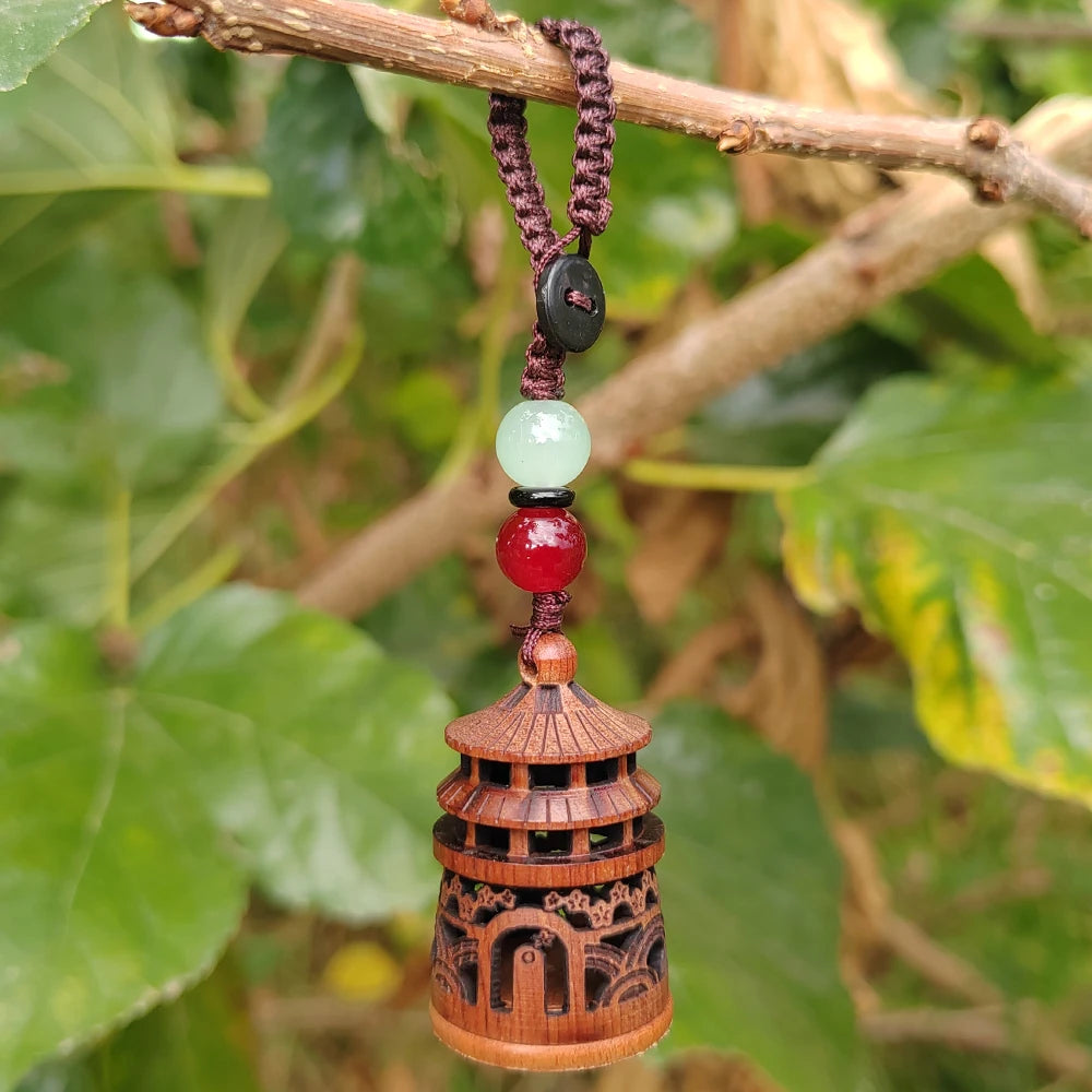 1.4 Inch Wooden Heaven Temple Incense Diffuser Pendant, Hand-Carved, Chinese Style, Classical Style, Suitable for Keychains, Home Decorations, Bedroom Decorations, Holiday Decorations, Back-To-School Season Gifts, Christmas G
