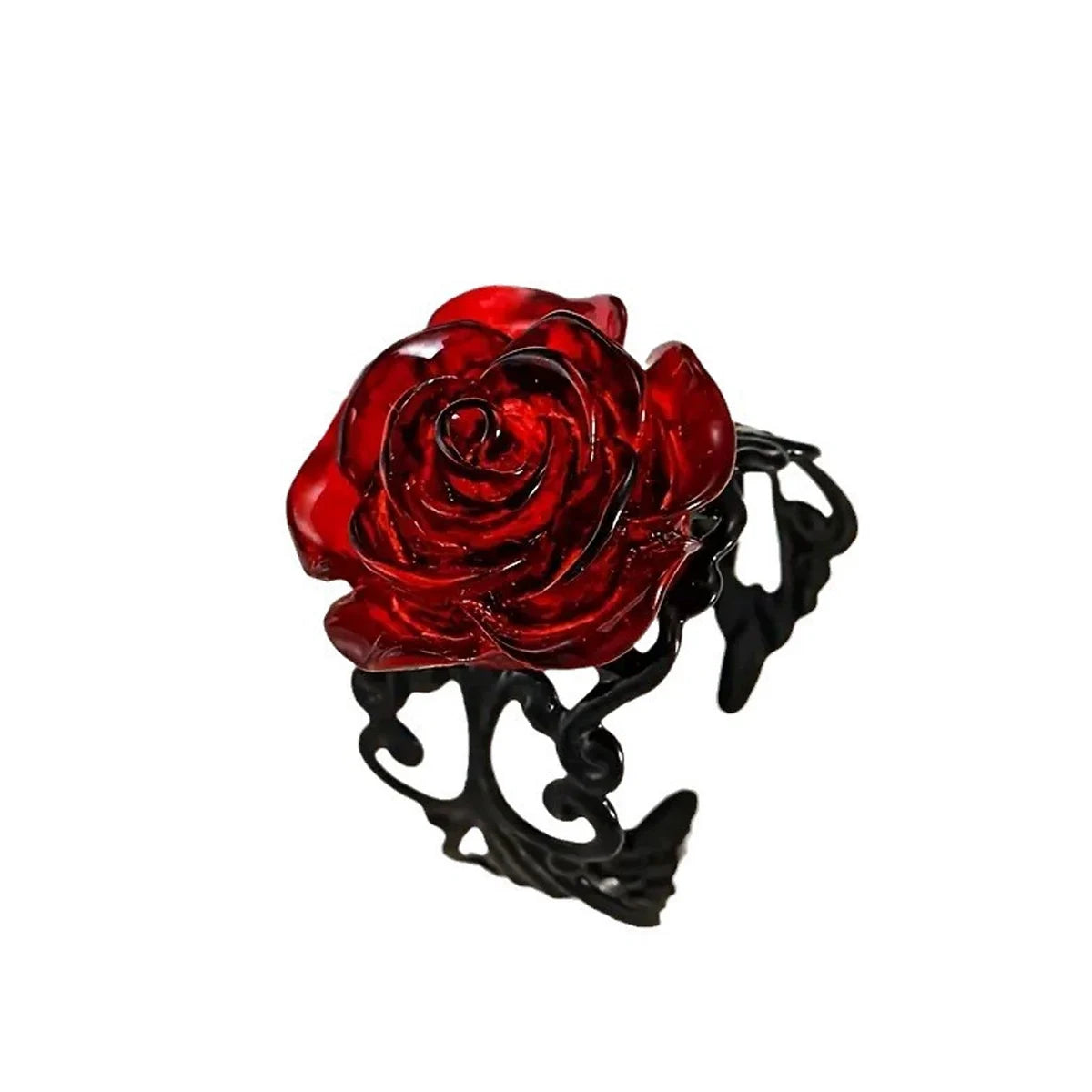 Punk Gothic Red Rose Ring Ornate Black Vine Witch Pagan Vintage Creative Halloween Cool Girl Gift Party Jewelry