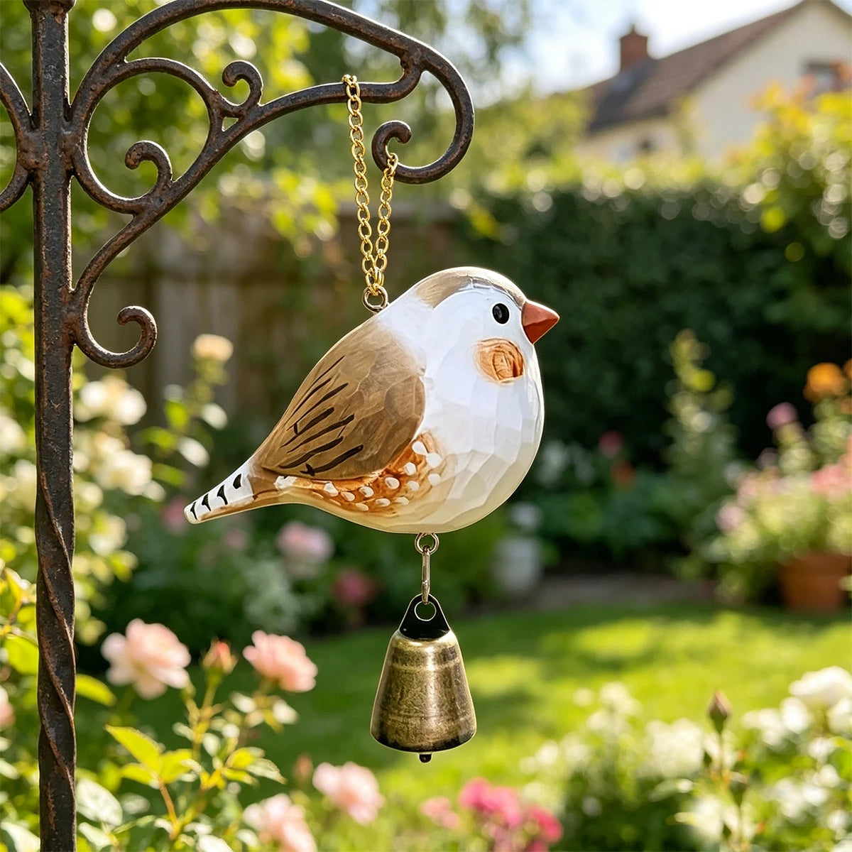 1Pc Hanging Wind Chime, Unique Hand-Carved Wooden Bird Statue Ornament, Painted Wooden Bird Sculpture, Home Decoration, Hanging Decoration, Outdoor Garden Decoration, Exquisite Craftsmanship, Unique Holiday Gift, Thanksgiving