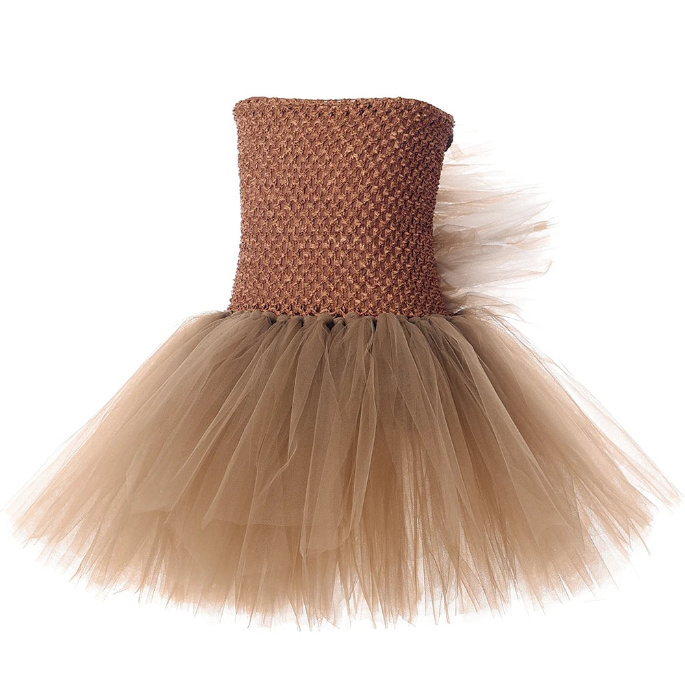 Girls Brown Mane Horse Tutu Dress Costume Kids Farm Animals Pony Dress Up Clothes Toddler Girl Halloween Birthday Party Dresses