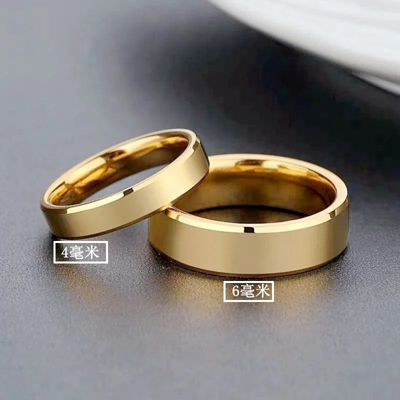 Stainless Steel Couple Rings Gold Colour Simple Women Men Lovers Wedding Jewelry Halloween and Christmas Gifts