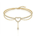 Sparkly Rhinestone Hollow Heart Teardrop Anklet Double Layer Foot Chain For Women Summer Beach Vacation Jewelry