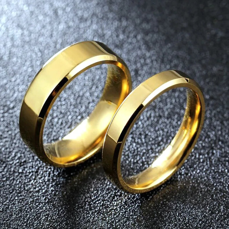 Stainless Steel Couple Rings Gold Colour Simple Women Men Lovers Wedding Jewelry Halloween and Christmas Gifts
