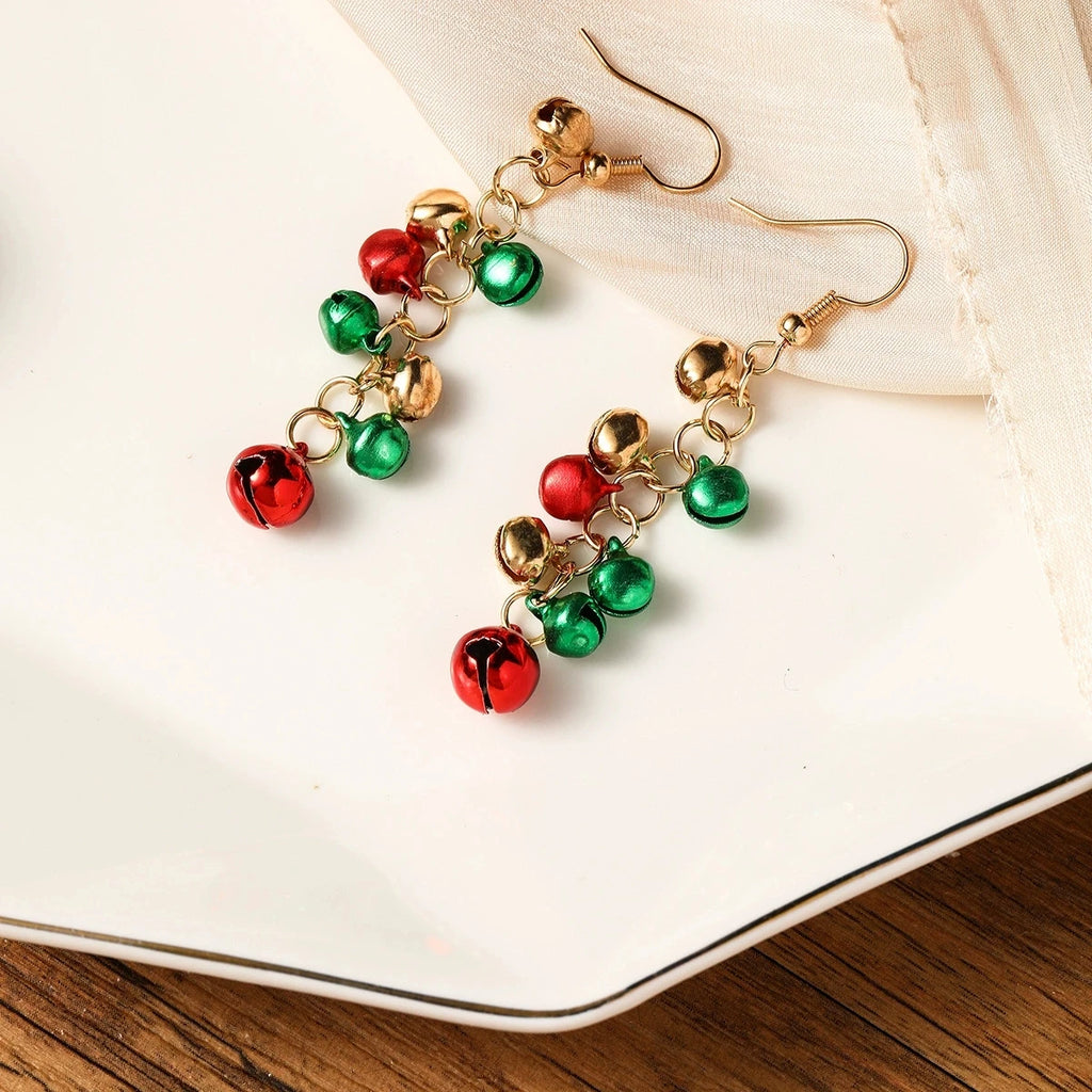 Christmas Snow Globe Bell Long Stud Earrings Red and Green Holiday Color Scheme Fashionable Women's Pendant Jewelry NEW
