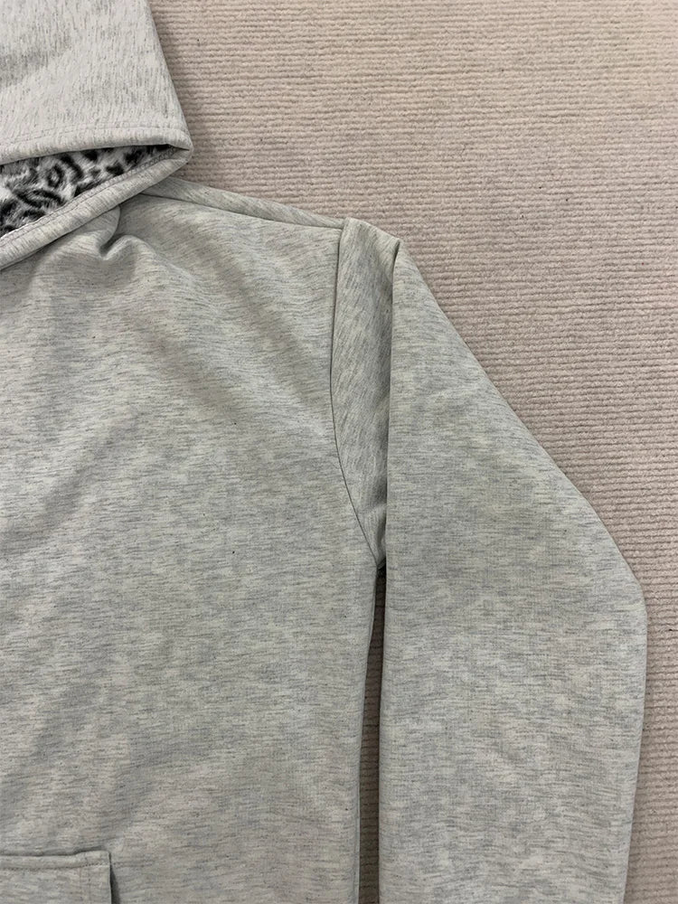 Autumn Winter Leopard Grey Double Sided Zipper Hoodie Men's Casual High Street Warmth Hoodie Men's Autumn Clothing