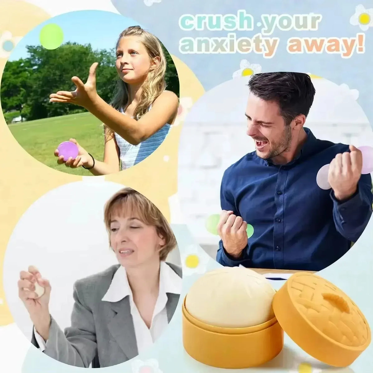 1PC Dumpling Stress Balls Fidget Sensory Toy Simulation Food with Little Steamer Squeeze Dough Ball Stress Relief Hand Toy