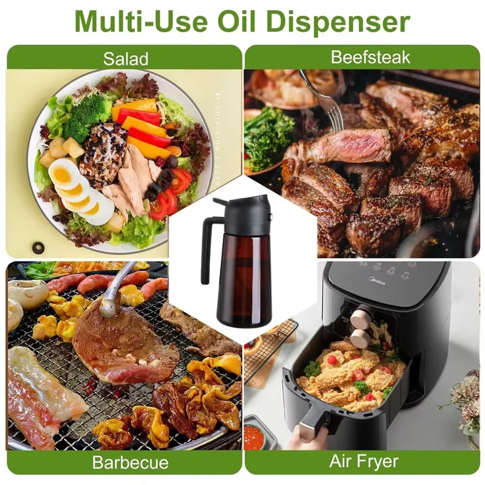 2 In 1 Pour Spray Sprayer Kitchen Glass Oil Kettle 470ml Olive Oil Dispenser Healthy Oil Control Kitchen Gadgets for BBQ