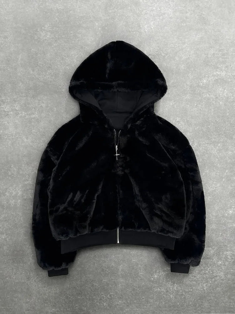 Autumn Winter Leopard Grey Double Sided Zipper Hoodie Men's Casual High Street Warmth Hoodie Men's Autumn Clothing