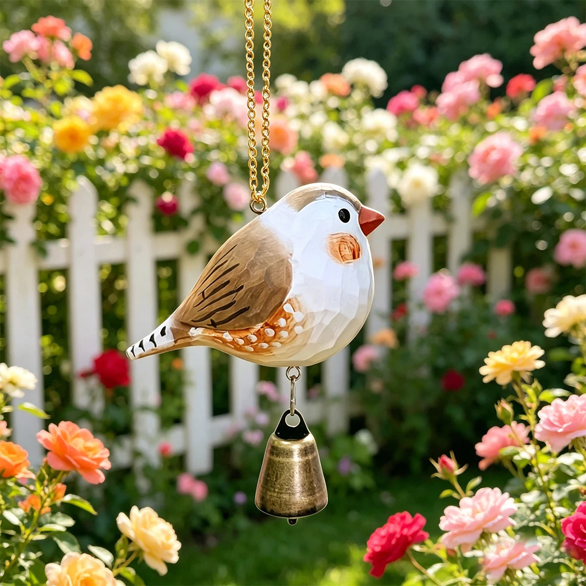 1Pc Hanging Wind Chime, Unique Hand-Carved Wooden Bird Statue Ornament, Painted Wooden Bird Sculpture, Home Decoration, Hanging Decoration, Outdoor Garden Decoration, Exquisite Craftsmanship, Unique Holiday Gift, Thanksgiving