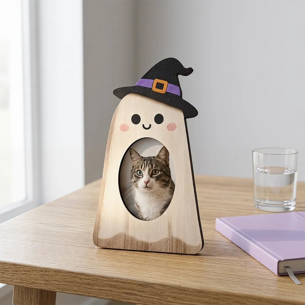 Desktop Decoration Cute Halloween Ghost Picture Frame Wooden Handmade Desktop Ghost Ornament Rustic Tabletop Frame Dorm Decor
