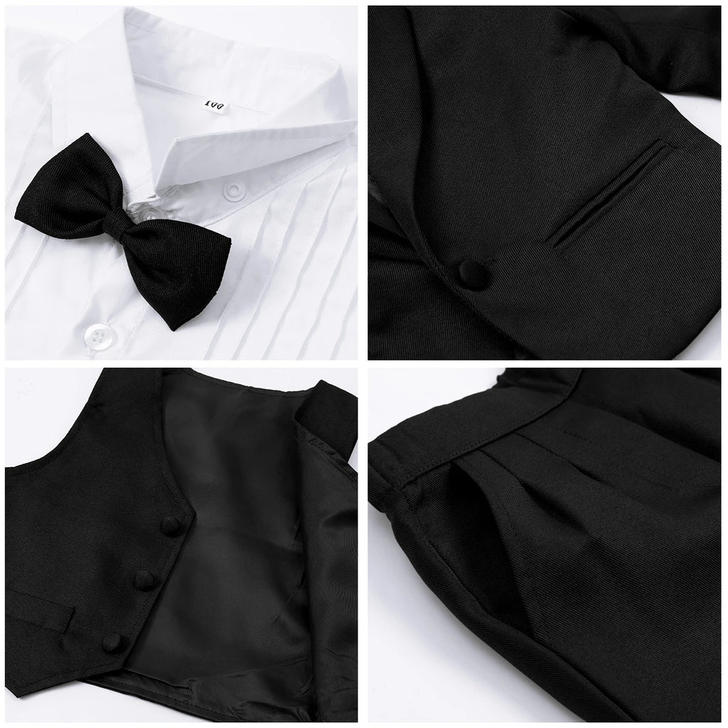 Baby Tuxedo Toddler Suit Infant Boy Easter Church Halloween Wedding Birthday Party Gift Ring Bearer Photography Outfit Set