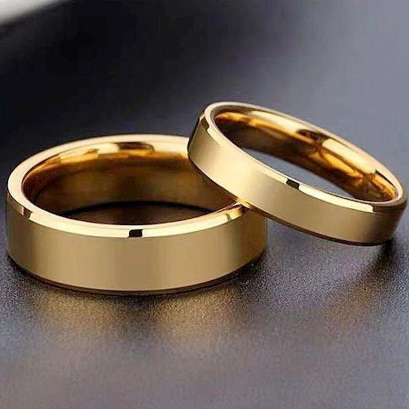 Stainless Steel Couple Rings Gold Colour Simple Women Men Lovers Wedding Jewelry Halloween and Christmas Gifts