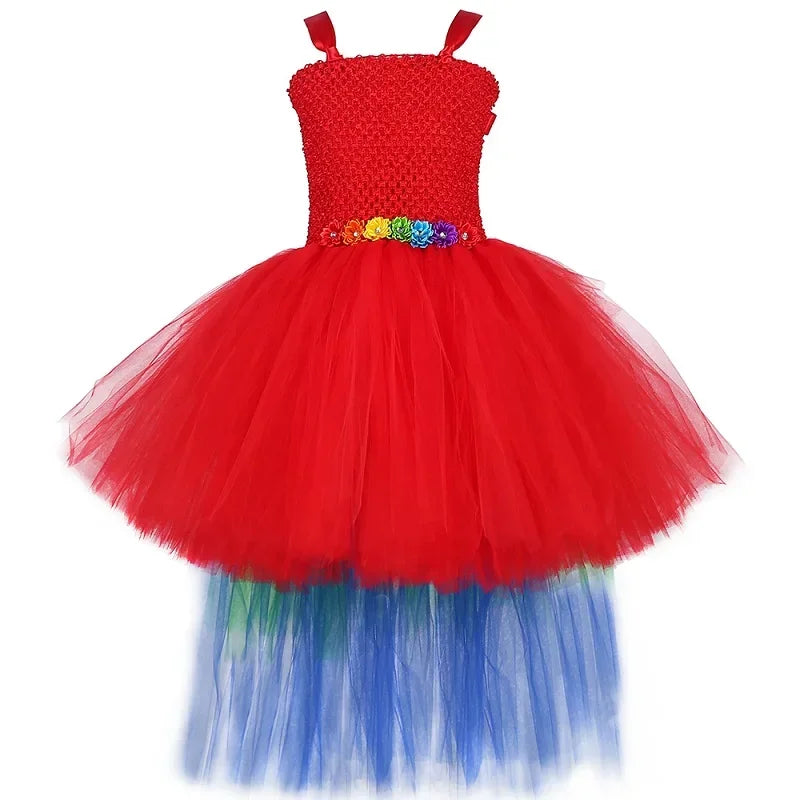 Girls Macaw Parrot Costume for Kids Rainbow Train Bird Tutu Dress Up Clothes Toddler Girl Halloween Party Tulle Princess Dress