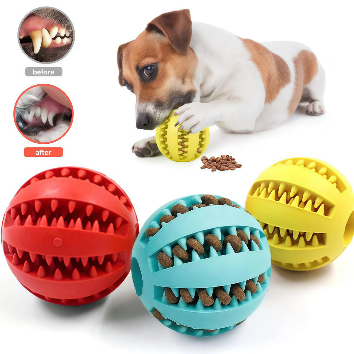 Dog Chew Ball Interactive Pet Toy Puppy Teething Cleaning Ball Food Treat Feeder Silicone Balls For Small Dogs Cats