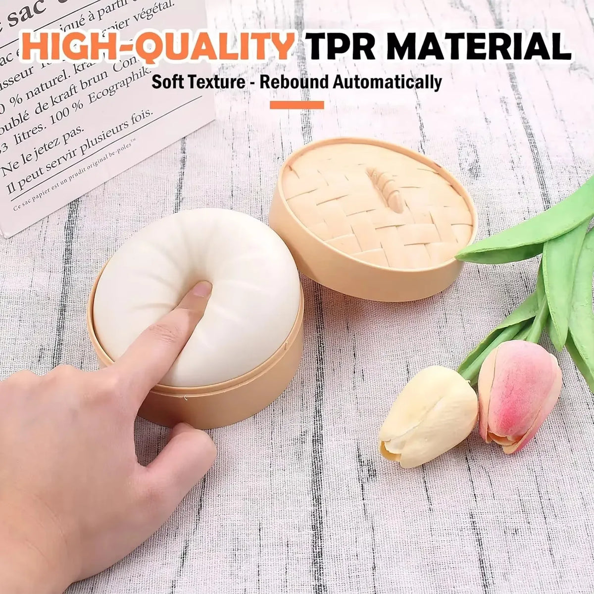 1PC Dumpling Stress Balls Fidget Sensory Toy Simulation Food with Little Steamer Squeeze Dough Ball Stress Relief Hand Toy