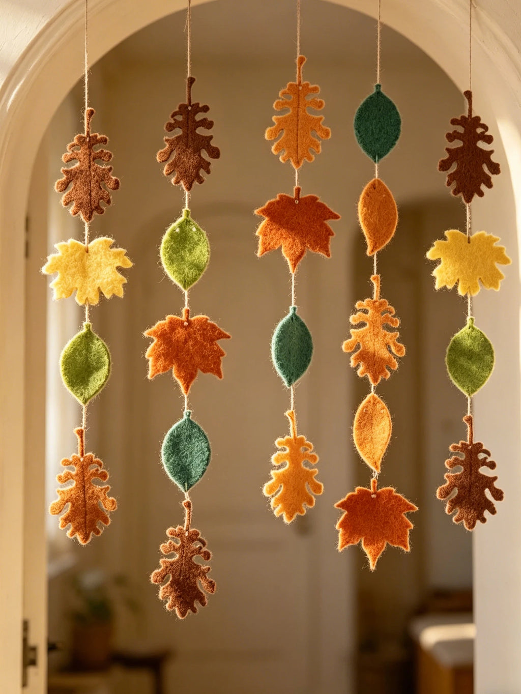 Fall Felt Maple Oak Leaf Garland Pom Banner Thanksgiving Harvest Fireplace Window Farmhouse Home Wall Hanging Party Decor