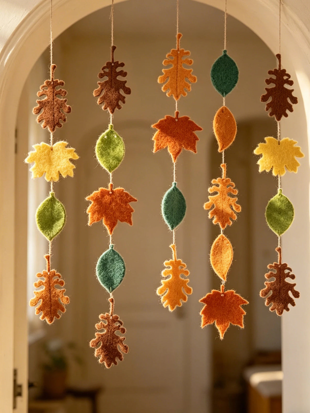 Fall Felt Maple Oak Leaf Garland Pom Banner Thanksgiving Harvest Fireplace Window Farmhouse Home Wall Hanging Party Decor