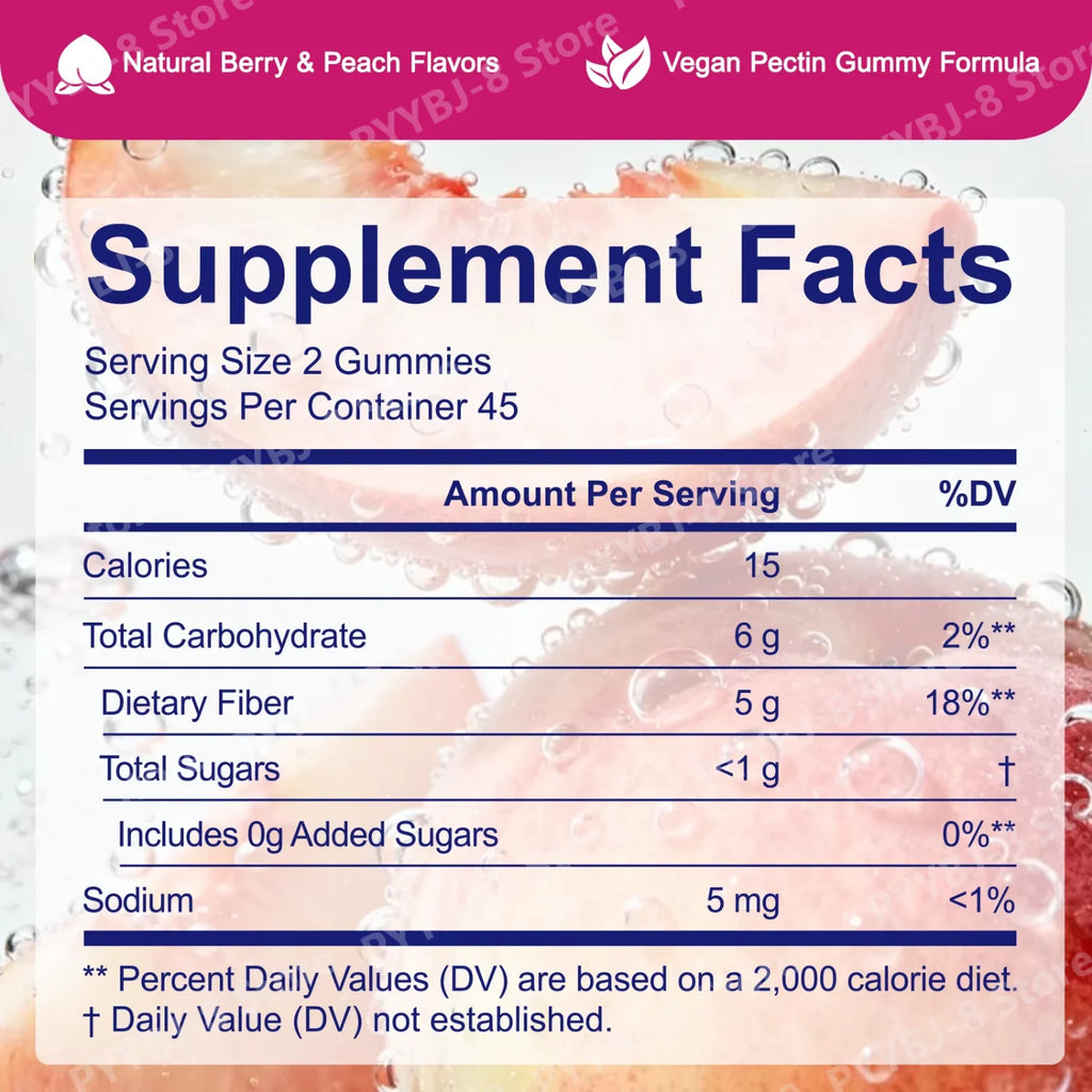 ArtoaLabs Vegan Pectin Fiber Gummies, Sugar-Free, 5g Fiber Per Serving To Support Gut Health & Nutrient Absorption - 90 Gummies