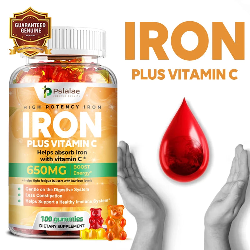 Iron Gummies 650 Mg - Supports Red Blood Cell Production, Promotes Absorption, Relieves Fatigue, Improves Energy, Gluten-free