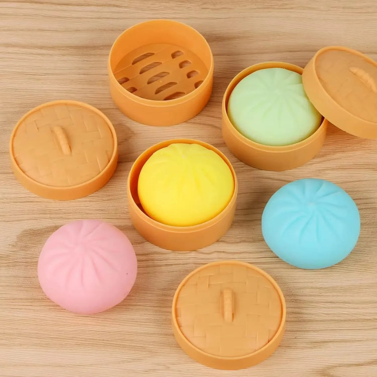 1PC Dumpling Stress Balls Fidget Sensory Toy Simulation Food with Little Steamer Squeeze Dough Ball Stress Relief Hand Toy