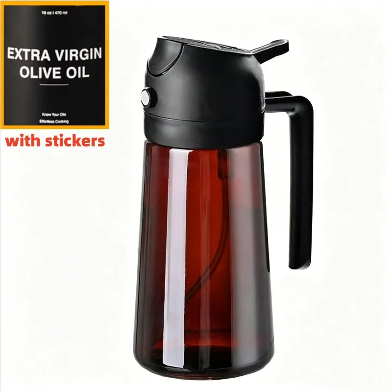 2 In 1 Pour Spray Sprayer Kitchen Glass Oil Kettle 470ml Olive Oil Dispenser Healthy Oil Control Kitchen Gadgets for BBQ