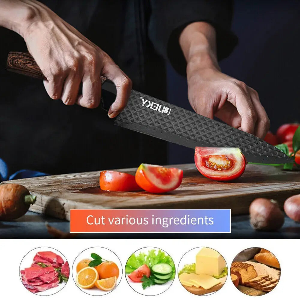 KEPEAK 6pcs Stainless Steel Kitchen Knives Set Tools Forged Knife Scissors Vegetable Peeler Slicer Paring Knife Diamond Pattern