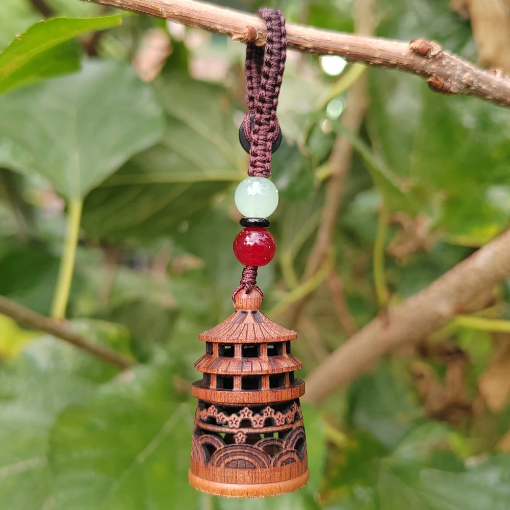 1.4 Inch Wooden Heaven Temple Incense Diffuser Pendant, Hand-Carved, Chinese Style, Classical Style, Suitable for Keychains, Home Decorations, Bedroom Decorations, Holiday Decorations, Back-To-School Season Gifts, Christmas G