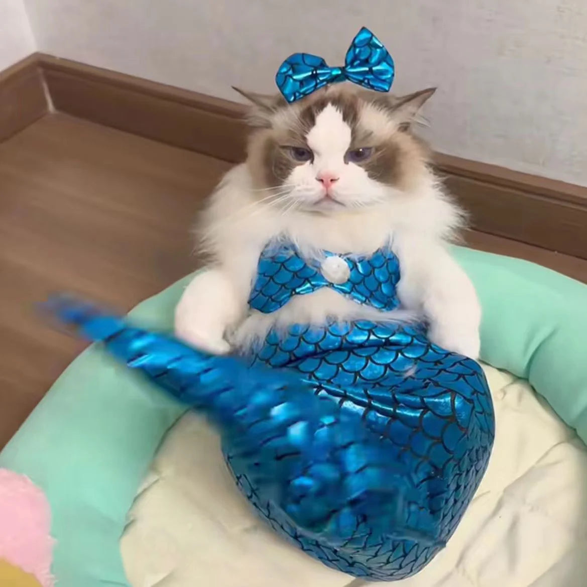 Mermaid Cat Halloween Costumes Sparkly Cosplay Dog Clothes Outfit for Small Kitten Birthday Party Dressing Up Pet Costumes   Cos