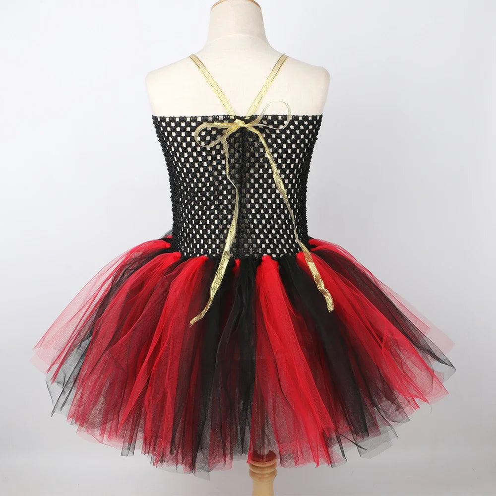 Girls Pirate Costume Kids Halloween Carnival Party Dress Up Clothes Black Red Toddler Girls Pirates Tulle Princess Tutu Dress