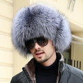 Winter Men's Ushanka Cap Real Silver Fox Fur Hooded Raccoon Fur Trapper Russian Ski Hat Real Leather