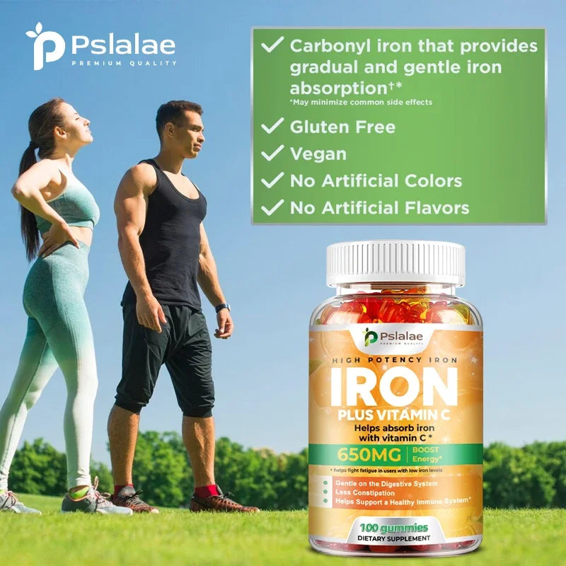 Iron Gummies 650 Mg - Supports Red Blood Cell Production, Promotes Absorption, Relieves Fatigue, Improves Energy, Gluten-free