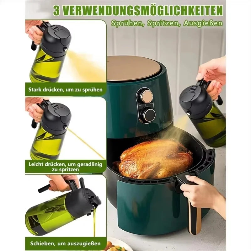 2 In 1 Pour Spray Sprayer Kitchen Glass Oil Kettle 470ml Olive Oil Dispenser Healthy Oil Control Kitchen Gadgets for BBQ