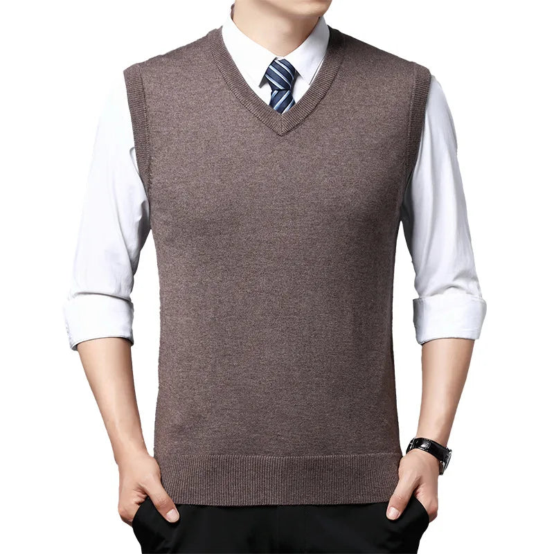 Men's Cashmere Sweater Casual Solid Color V-Neck Business Sweater Vest Warm and Comfortable Vest Autumn and Winter Pullover Top