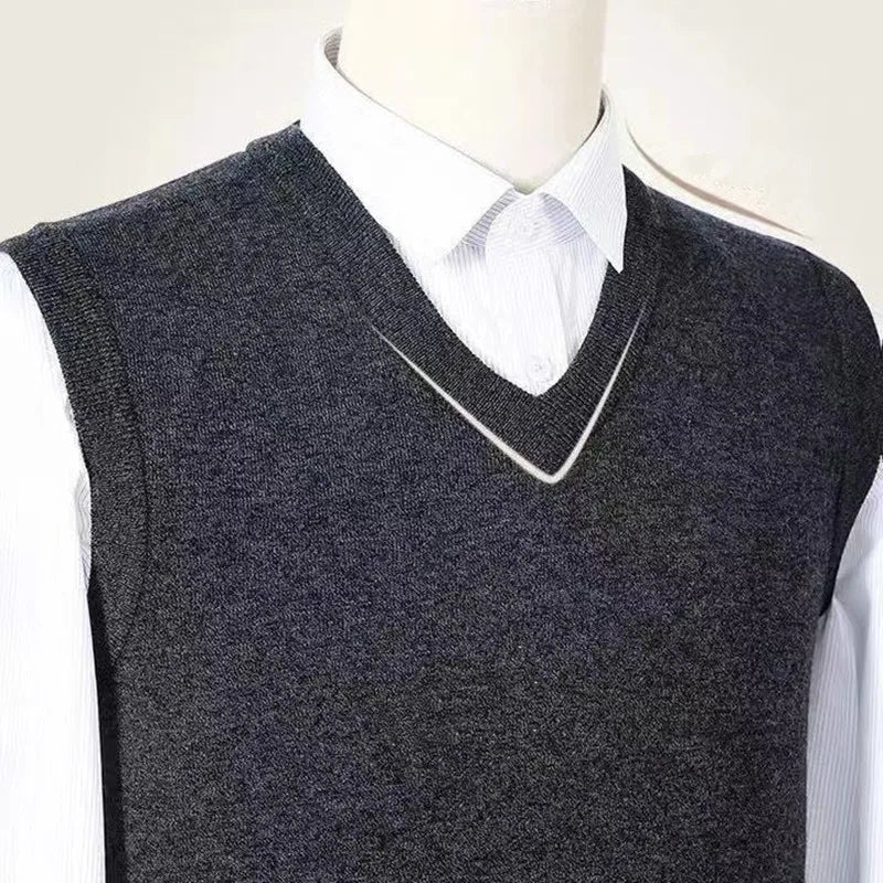 Men's Cashmere Sweater Casual Solid Color V-Neck Business Sweater Vest Warm and Comfortable Vest Autumn and Winter Pullover Top