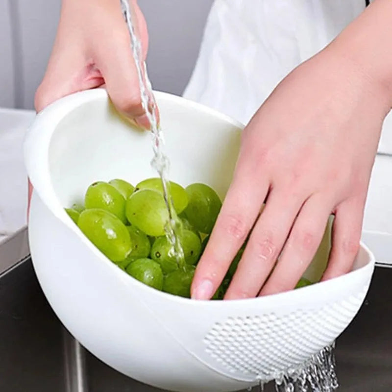 1PC Fruit Bowl Washing Drain Basket Rice Bowl Drain Basket with Handle Washing Basket Home Kitchen Organizer