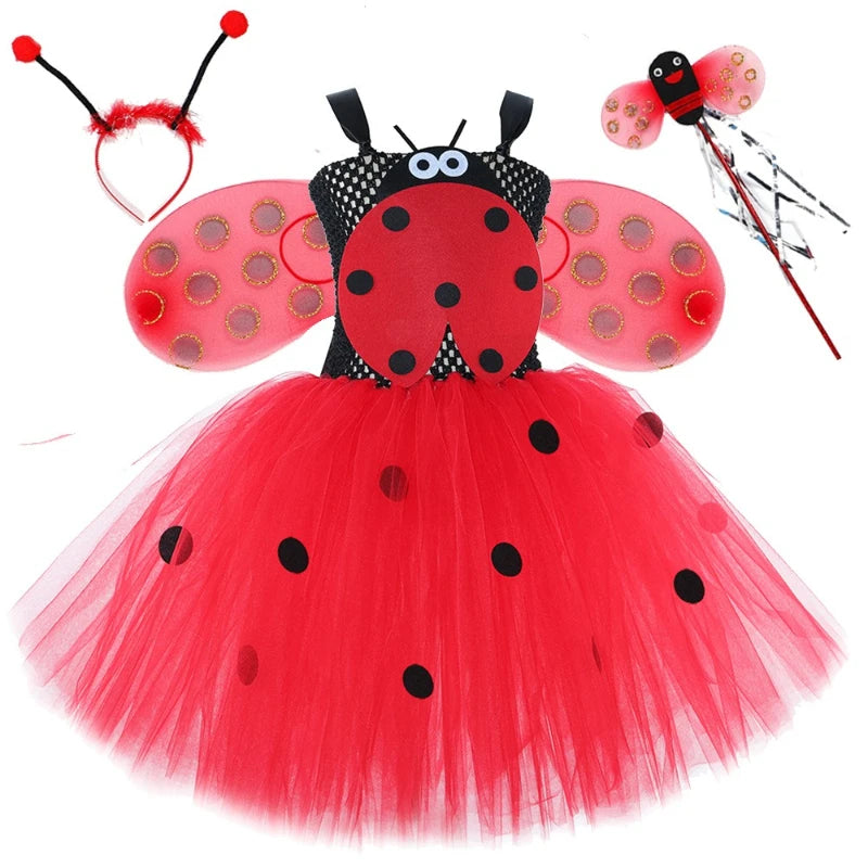 Girls for Halloween Birthday Party Dress Up Clothes Ladybug Costume  Toddler Kids Ladybird Lady Bug Tutu Dress with Beetle Wings