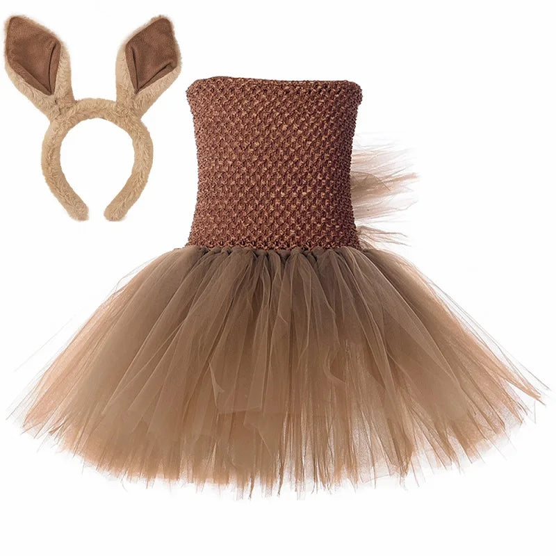 Girls Brown Mane Horse Tutu Dress Costume Kids Farm Animals Pony Dress Up Clothes Toddler Girl Halloween Birthday Party Dresses