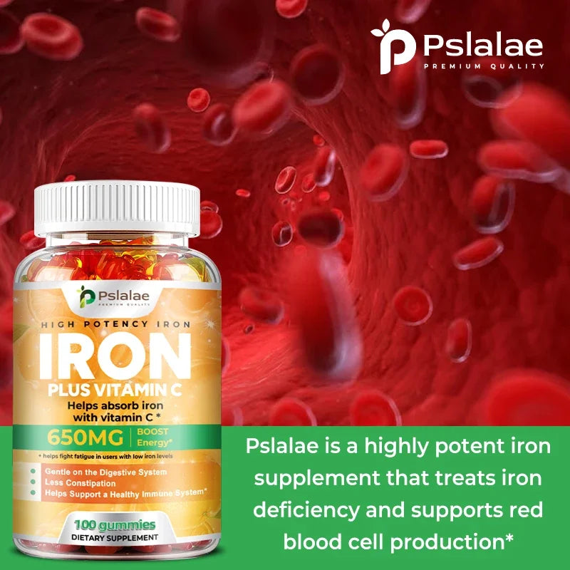 Iron Gummies 650 Mg - Supports Red Blood Cell Production, Promotes Absorption, Relieves Fatigue, Improves Energy, Gluten-free