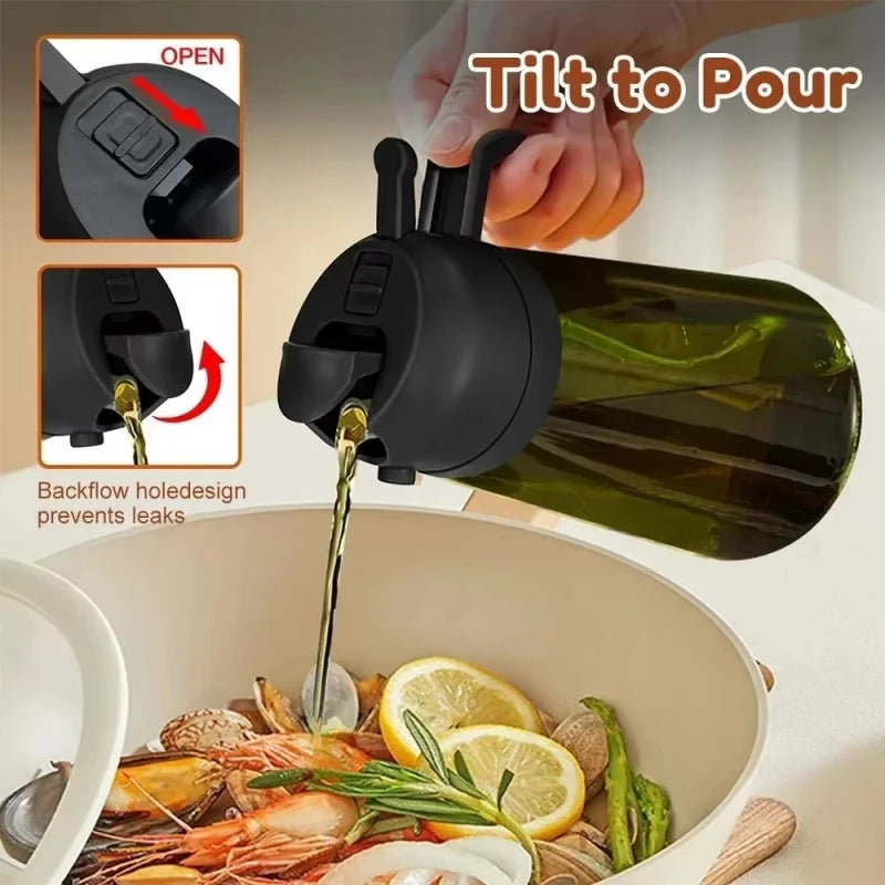 2 In 1 Pour Spray Sprayer Kitchen Glass Oil Kettle 470ml Olive Oil Dispenser Healthy Oil Control Kitchen Gadgets for BBQ