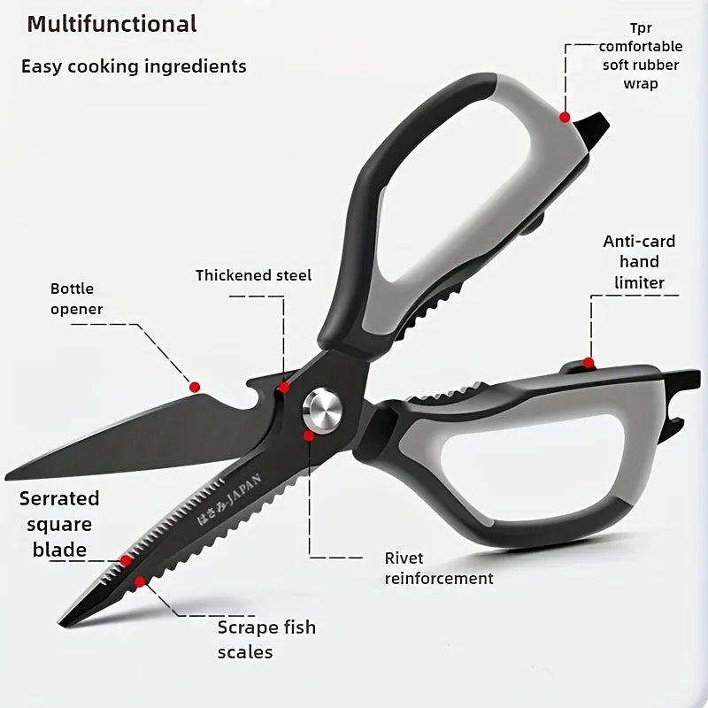 Stainless steel kitchen Scissors Black Titanium Chicken Bones Scissors Bottle Opener, Multifunctional Kitchen Tools