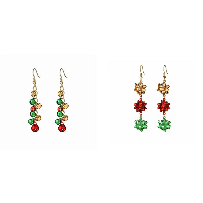 Christmas Snow Globe Bell Long Stud Earrings Red and Green Holiday Color Scheme Fashionable Women's Pendant Jewelry NEW