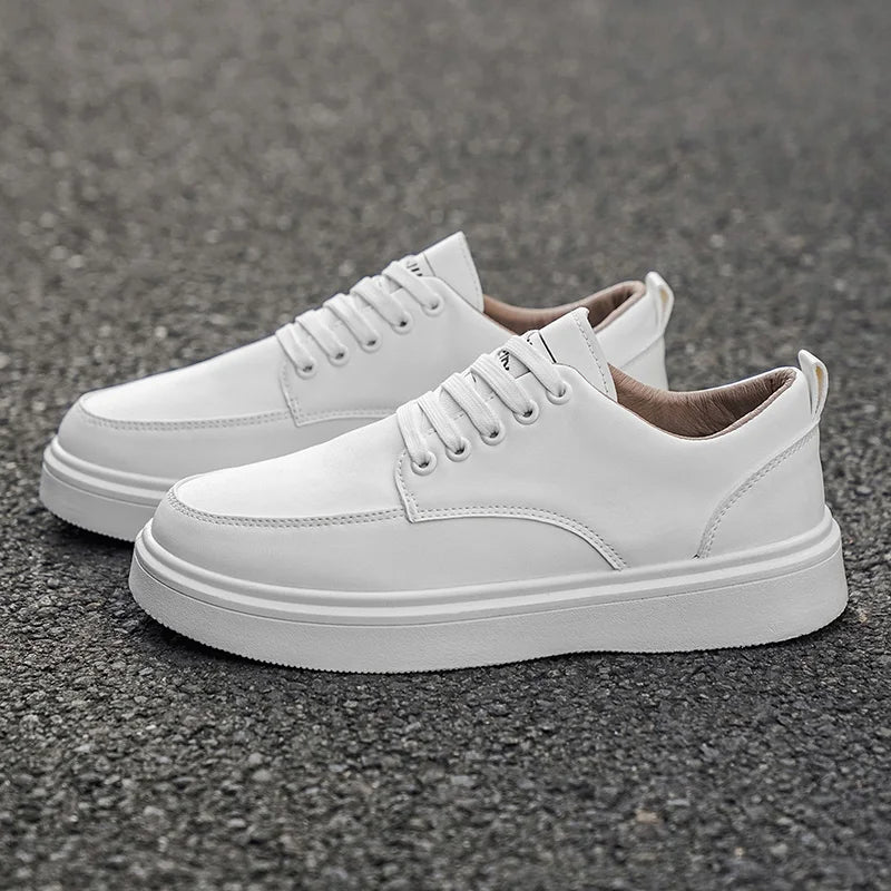 Men's Classic Leather Platform Sneakers - Casual Lace-Up Low-Top Shoes, Comfortable Thick Sole Walking Shoes for Men