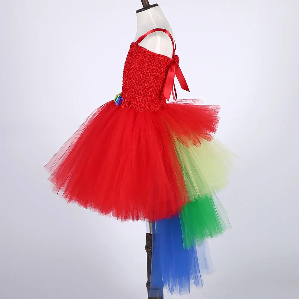 Girls Macaw Parrot Costume for Kids Rainbow Train Bird Tutu Dress Up Clothes Toddler Girl Halloween Party Tulle Princess Dress