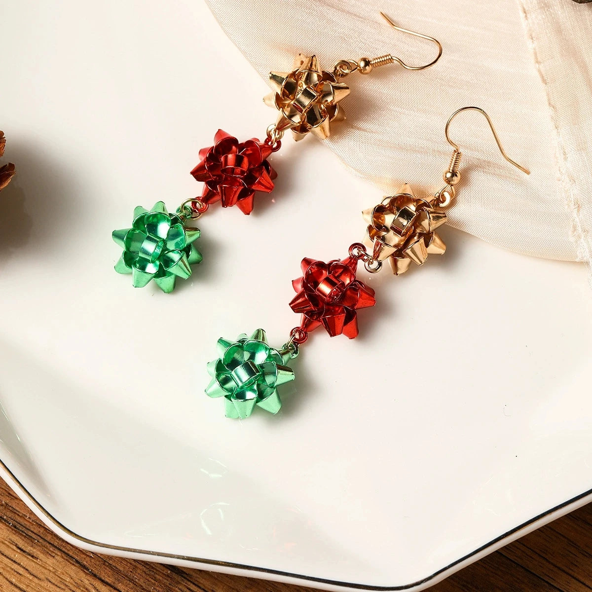 Christmas Snow Globe Bell Long Stud Earrings Red and Green Holiday Color Scheme Fashionable Women's Pendant Jewelry NEW