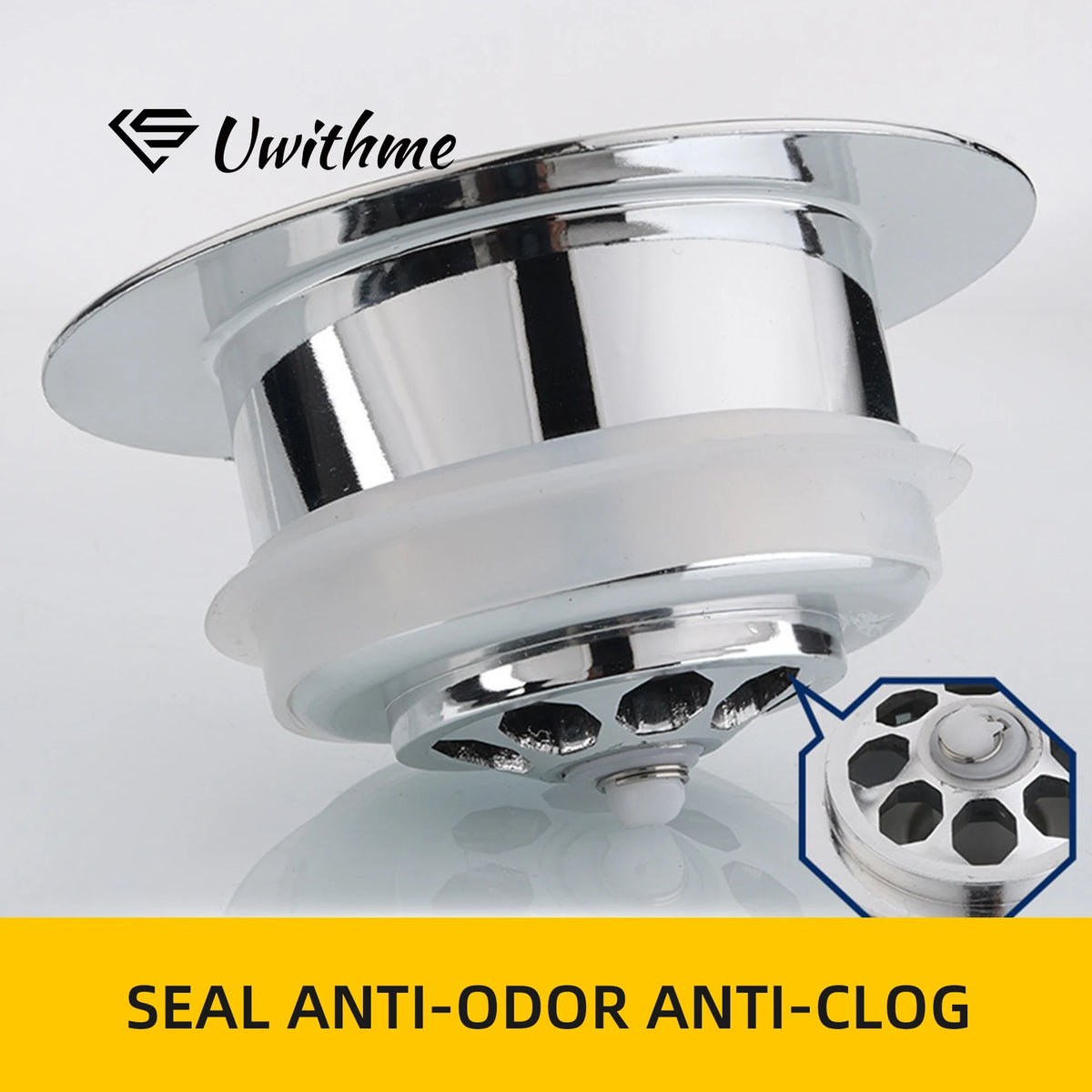 3-In-1 Universal Pop Up Sink Strainer, Premium Odor-Proof Bounce Core, Anti-Clog Food Catcher, Durable Kitchen Drain Stopper