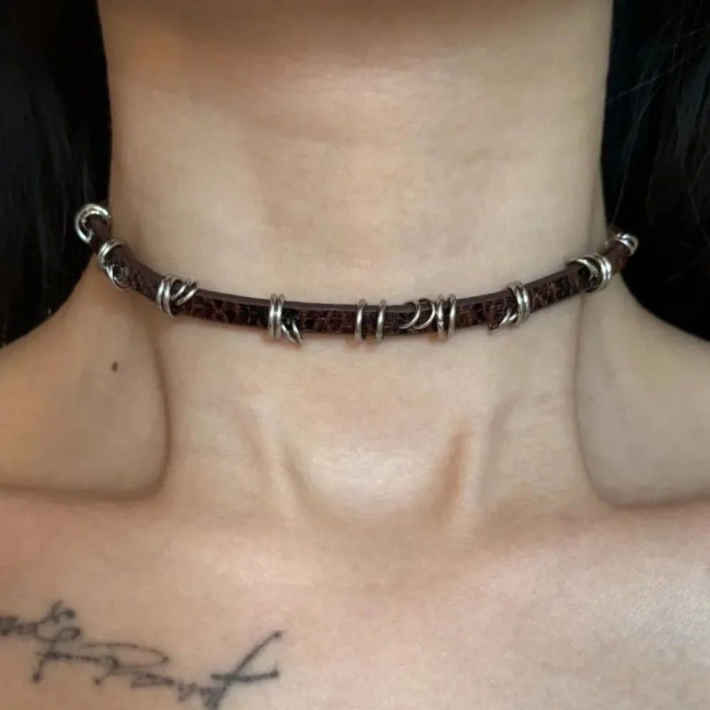 Y2K Fashion Gothic Leather Chain Choker Necklace for Women Men Trendy Vintage Goth Halloween Collar Jewelry Accessories Gifts