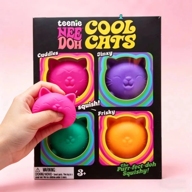 NEEDOH Cool Cat Squishy Toys Slow Rise Sensory Fidget Toys 4 Pack Teenie Cool Cats Squishies Sensory Fidget Toys Party Favors