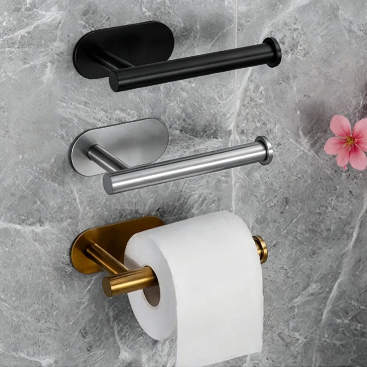 Homefish Sliver Stainless Steel Self Adhesive No Drilling Toilet Roll Holder Bathroom Kitchen Tissue Paper Holder