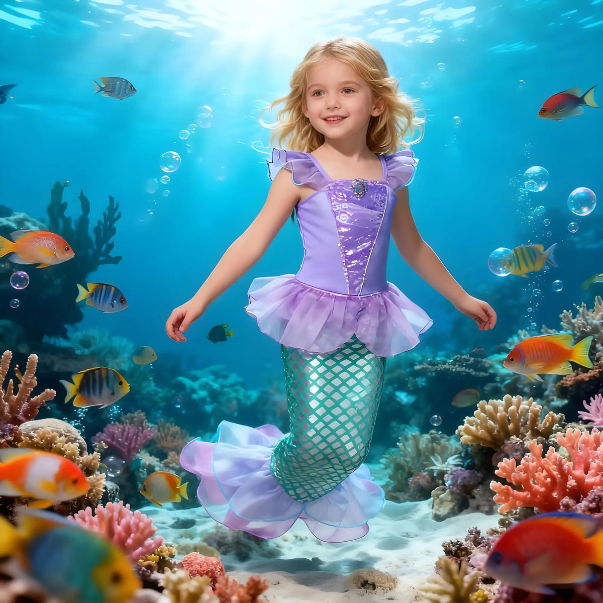 Little Mermaid Ariel Costumes for Girls Princess Dresses Cosplay Halloween Carnival Kids Birthday Party Dress Up Clothing